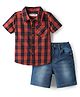 Babyhug Cotton Woven Half Sleeves Shirt & Short Set With Checks Print - Red & Blue