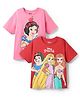 HoneyHap Disney Single Jersey Knit Half Drop Shoulder Sleeves Oversized T-Shirts with Disney Princess Graphics Pack of 2 - Red & Pink