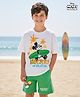 HoneyHap Disney Single Jersey Knit Half Drop Shoulder Sleeves T-Shirt & Shorts Set With Mickey Mouse Graphics - White & Green