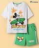 HoneyHap Disney Single Jersey Knit Half Drop Shoulder Sleeves T-Shirt & Shorts Set With Mickey Mouse Graphics - White & Green