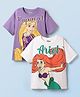 HoneyHap Disney Single Jersey Knit Half Drop Shoulder Sleeves Oversized T-Shirts with Disney Princess Graphics Pack of 2 - Lilac & White
