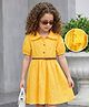 Hola Bonita Woven Half Puffed Sleeves Collared Solid Color Frock - Yellow