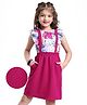Hola Bonita Knit Frill Sleeves Floral Printed Top & Skirt Set with Attached Suspender - Dark Pink & White