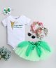 TINY MINY MEE Elastane Half Sleeves Tinker Bell Printed Onesie With Net Tutu Skirt & Headband Set - Green