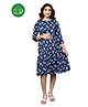 Inner Sense Organic Cotton Knit Three Fourth Sleeves Petals Printed Maternity Dress With Side Zipper Nursing Access - Petal Navy Blue
