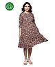 Inner Sense Organic Cotton Knit Three Fourth Sleeves Floral Printed Maternity Dress With Side Zipper Nursing Access - Vintage Garden Brown