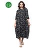 Inner Sense Organic Cotton Knit Three Fourth Sleeves Abstract Printed Maternity Dress With Side Zipper Nursing Access - Black Line Art