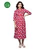 Inner Sense Organic Cotton Knit Three Fourth Sleeves Floral Printed Maternity Dress With Side Zipper Nursing Access - Sakura Wine