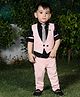 BAD BOYS Cotton Full Sleeves Classic Text Printed 3 Piece Party Suit With Tie Set- Pink