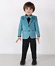 BAD BOYS Velvet Full Sleeves Solid 3 Piece Party Suit Set With Bow - Blue