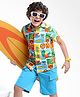 Ollington St. Cotton Beach Theme Printed Half Sleeves Shirt & Shorts Set - Multicolor & Light Blue