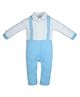 My Milestones Full Sleeves Solid Romper With Attached Straps - Blue & White