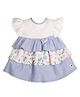 My Milestones Interlock Half Sleeves Frill Detailed Floral Printed Layered Dress - Blue & White