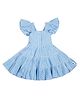 My Milestones Seer Sucker Half Sleeves Frill Detailed Checked Tiered Dress - Blue