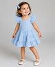 My Milestones Seer Sucker Half Sleeves Frill Detailed Checked Tiered Dress - Blue