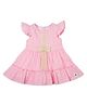My Milestones Muslin Cap Sleeves Bow Appllique & Lace Detailed Tiered Dress - Pink
