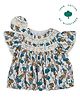 My Milestones Cotton Flutter Sleeves Crochet Lace Embellished & Floral Printed Top - Beige