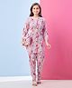 Aarika Woven Three Fourth Sleeves Leaves Printed Coordinating Top & Pant With Sling Bag Set - Pink