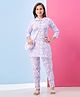 Aarika Woven Three Fourth Sleeves Floral Printed Coordinating Top & Pant With Sling Bag Set - Purple