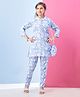 Aarika Woven Three Fourth Sleeves Floral Printed Coordinating Top & Pant With Sling Bag Set - Sky Blue