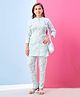 Aarika Woven Three Fourth Sleeves Floral Printed Coordinating Top & Pant With Sling Bag Set - Sea Green