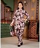 Aarika Woven Three Fourth Sleeves Floral Printed Top & Coordinating Pant With Sling Bag Set - Peach