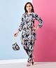 Aarika Woven Three Fourth Sleeves Floral Printed Shirt Style Top & Coordinating Pant With Sling Bag Set - Blue