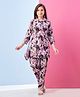 Aarika Woven Three Fourth Sleeves Floral Printed Shirt Style Top & Coordinating Pant With Sling Bag Set -  Wine