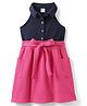 Hola Bonita Knit Sleeveless Solid Frock With Belt - Dark Pink & Navy Blue
