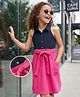 Hola Bonita Knit Sleeveless Solid Frock With Belt - Dark Pink & Navy Blue