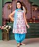 Aarika Cototn Blend Sleeveless Hand Embroidered Beads Designed Abstract Printed Kurta Salwar & Dupatta Set - White & Blue