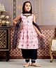 Aarika Cototn Blend Sleeveless Hand Embroidered Beads Designed Abstract Printed Kurta Salwar & Dupatta Set - White & Navy Blue
