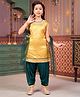 Aarika Brocade Sleeveless Floral Foil Printed & Kurta Salwar & Dupatta Set - Yellow & Green
