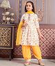 Aarika Three Fourth Sleeves Floral Printed Beads Embellished Kurta Salwar With Dupatta Set - Yellow & White