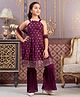 Aarika Georgette Sleeveless Threadwork Embroidered Sequins Embellished Kurta Palazzo With Dupatta Set - Wine