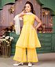 Aarika Georgette Sleeveless Leaves Printed Sequins & Beads Embellished Kurta Sharara With Dupatta Set - Yellow