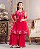 Aarika Georgette Sleeveless Leaves Embroidered Kurta  Sharara With Dupatta Set - Pink