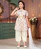 Aarika Georgette Half Sleeves Floral Printed Kurta  Salwar With Dupatta Set - Orange & Cream