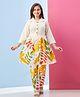 Aarika Cotton Three Fourth Sleeves Floral Printed Kurta Pant Set - Cream