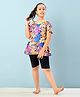 Aarika Half Sleeves Leaves Printed Frock Style Swimsuit - Yellow & Black