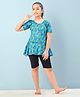Aarika Half Sleeves Abstract Printed Frock Style Swimsuit - Green & Black