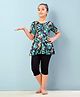 Aarika Half Sleeves Abstract Printed Frock Style Swimsuit - Black & Green