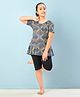 Aarika Half Sleeves Abstract Printed Frock Style Swimsuit - Green & Black