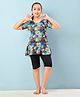 Aarika Half Sleeves Abstract Printed Frock Style Swimsuit - Orange & Black