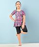 Aarika Half Sleeves Abstract Printed Frock Style Swimsuit - Purple & Black