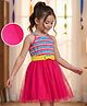 Hola Bonita Knit Sleeveless Halter Neck Striped Frock With Belt - Dark Pink