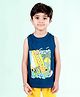 Kiddopanti Cotton Sleeveless Beach Theme Printed Tee - Teal Blue