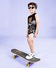 Kiddopanti Cotton Sleeveless Surf Vibes Text Printed Tee & Cargo Shorts Set - Black & Steel Grey