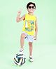 Kiddopanti Cotton Sleeveless Beach Theme Printed Tee & Short Set - Yellow & Light Blue