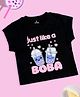 Kiddopanti Cotton Half Sleeves Just Like A Boba Text Printed Crop Tee - Black